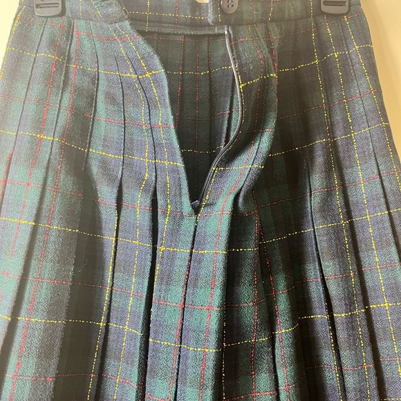 Vintage Wool Blend Pleated Green Scottish Tartan Plaid Skirt 6P Dark Academia - Picture 5 of 11